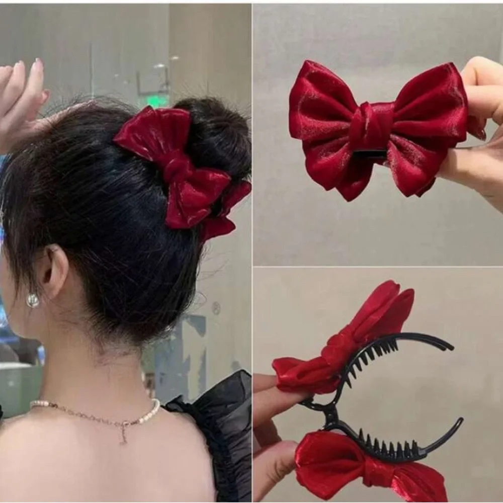 Elegant Red Hair Bow clamp 78